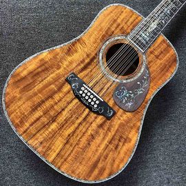 Custom 12 Strings Solid KOA Wood Top Guitar Ebony Fingerboard Real Abalone Shell Binding and Inlay Acoustic Electric Gui supplier