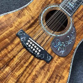 Custom 12 Strings Solid KOA Wood Top Guitar Ebony Fingerboard Real Abalone Shell Binding and Inlay Acoustic Electric Gui supplier