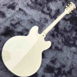 Double F-Holes Hollow Body Jazz Electric Guitar Ebony Fretboard Tremolo System in White supplier