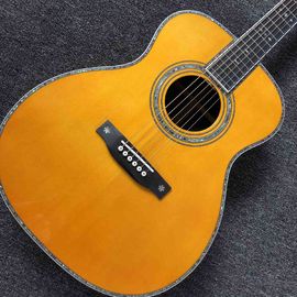 Factory custom yellow 41&quot; full solid OM 42 acoustic guitar with ebony fretboard,Abalone binding and inlay,Wilkinson tune supplier