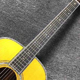 Factory custom yellow 41&quot; full solid OM 42 acoustic guitar with ebony fretboard,Abalone binding and inlay,Wilkinson tune supplier