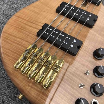 Solid Flame Maple Top 5 Strings Bass Guitar Ebony Fingerboard Custom Gold Hardware Ash Wood Electric Bass supplier