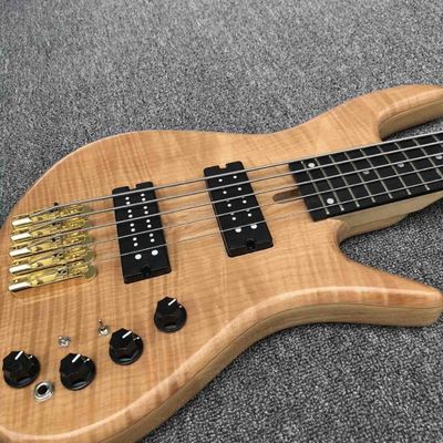 Solid Flame Maple Top 5 Strings Bass Guitar Ebony Fingerboard Custom Gold Hardware Ash Wood Electric Bass supplier