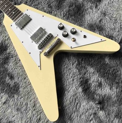 Custom Grand V Shaped Electric Guitar in Cream White supplier