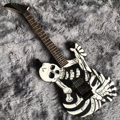 Top Quality 6 Strings Bones Black Skull Electric Guitar supplier