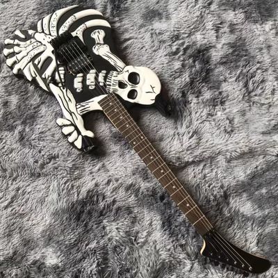 Top Quality 6 Strings Bones Black Skull Electric Guitar supplier