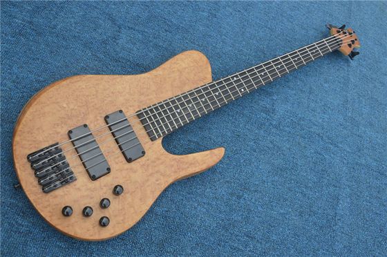 Custom 5 Strings Neck Through Ash Body Burl 3 Piece Neck Electric Bass Guitar in Natural Wood supplier