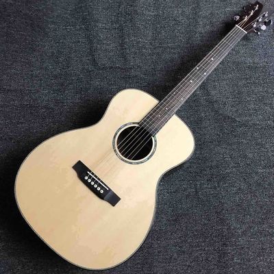 Custom AAAA All Solid Spruce Wood OM Style Body Ebony Fingerboard Fishbone Binding Acoustic Guitar supplier