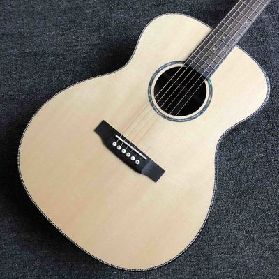 Custom AAAA All Solid Spruce Wood OM Style Body Ebony Fingerboard Fishbone Binding Acoustic Guitar supplier