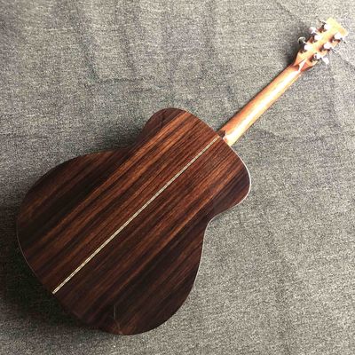 Custom AAAA All Solid Spruce Wood OM Style Body Ebony Fingerboard Fishbone Binding Acoustic Guitar supplier