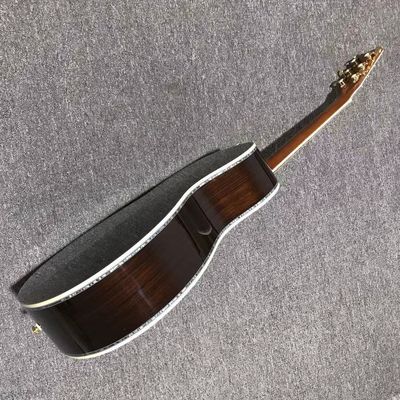 Solid Spruce Wood OM Round Body Ebony Fingerboard Full Abalone Binding Classic Acoustic Electric Guitar in Sunburst supplier