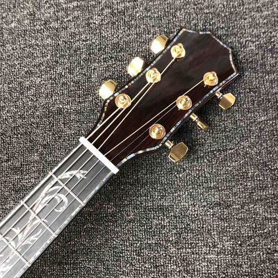 Custom Grand Solid Spruce Top Ebony Fingerboard Cutaway Arm Rest Abalone Inlays Acoustic Guitar with Open Tuner in Cherr supplier