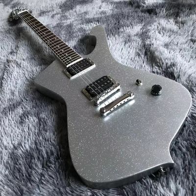 2021 NEW Custom Grand Electric Guitar with Silver Sparkling Finishing No Binding on Body Dot Inlay Chrome Hardware supplier