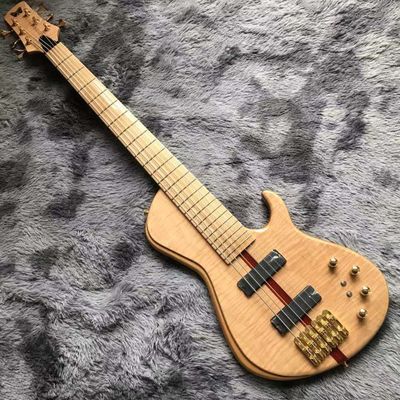 Custom Neck Throu Body Flamed Maple Top Ash Wood 6 Strings Guitar Bass with 940mm Scale Lengthen supplier