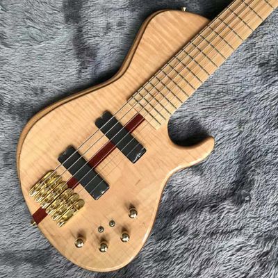 Custom Neck Throu Body Flamed Maple Top Ash Wood 6 Strings Guitar Bass with 940mm Scale Lengthen supplier