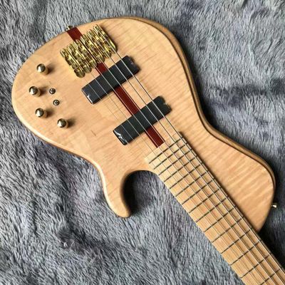 Custom Neck Throu Body Flamed Maple Top Ash Wood 6 Strings Guitar Bass with 940mm Scale Lengthen supplier