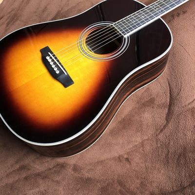 Custom J45 Body AAAA All Solid Wood Acoustic Guitar Sandalwood Back and Sides in Sunset Color with Classic Headstock Log supplier