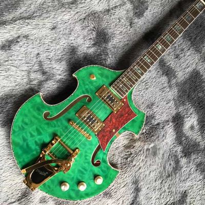 2021 Custom Grand Special Irregular Shape Body Semi-Hollow Body Electric Guitar in Green supplier