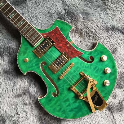 2021 Custom Grand Special Irregular Shape Body Semi-Hollow Body Electric Guitar in Green supplier