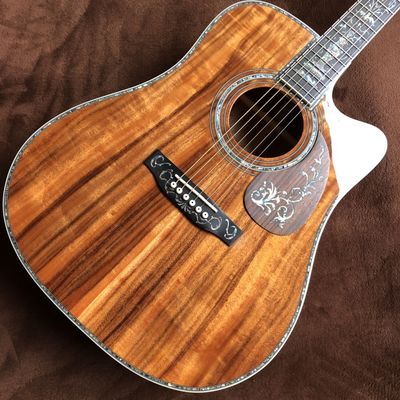 Custom 41 Inch Solid KOA Wood Top Cutaway Classic Folk Acoustic Guitar Real Abalone Inlay D-Shape Electric Guitar Wood P supplier