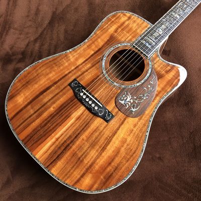 Custom 41 Inch Solid KOA Wood Top Cutaway Classic Folk Acoustic Guitar Real Abalone Inlay D-Shape Electric Guitar Wood P supplier