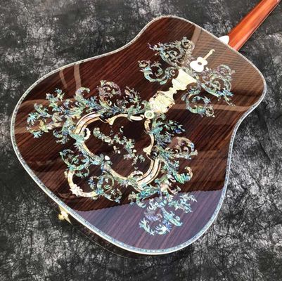 Custom AAAAA All Solid Wood Deluxe Abalone Inlay D100 Style Acoustic Guitar supplier