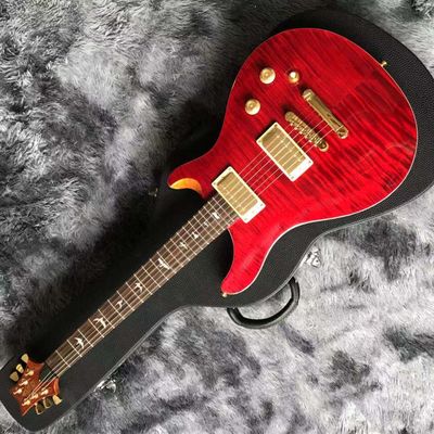 Custom Grand Flamed Maple Top Electric Guitar in Red with Gold Tuner Bridge supplier