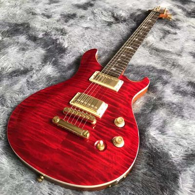 Custom Grand Flamed Maple Top Electric Guitar in Red with Gold Tuner Bridge supplier