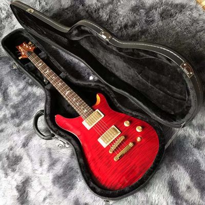 Custom Grand Flamed Maple Top Electric Guitar in Red with Gold Tuner Bridge supplier