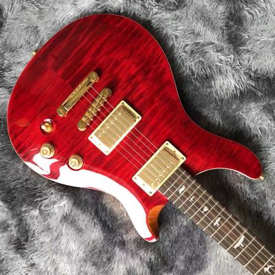 Custom Grand Flamed Maple Top Electric Guitar in Red with Gold Tuner Bridge supplier