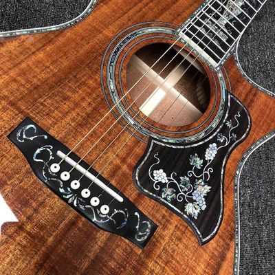 Custom Solid KOA Wood Top OM Body Shape Life Tree Inlay Acoustic Guitar Wood Pickguard supplier