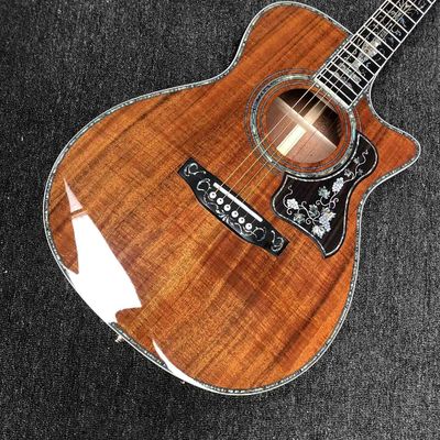 Custom Solid KOA Wood Top OM Body Shape Life Tree Inlay Acoustic Guitar Wood Pickguard supplier