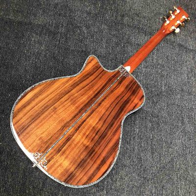 Custom Solid KOA Wood Top OM Body Shape Life Tree Inlay Acoustic Guitar Wood Pickguard supplier