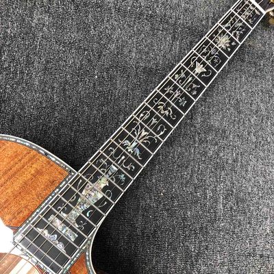 Custom Solid KOA Wood Top OM Body Shape Life Tree Inlay Acoustic Guitar Wood Pickguard supplier