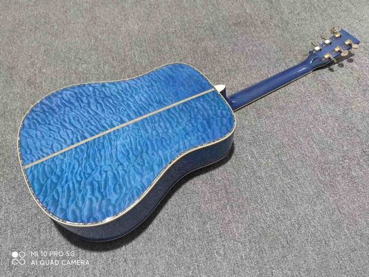 Custom Solid Spruce Top D Shape Acoustic Guitar in Blue Color Veneer Maple Back Side supplier