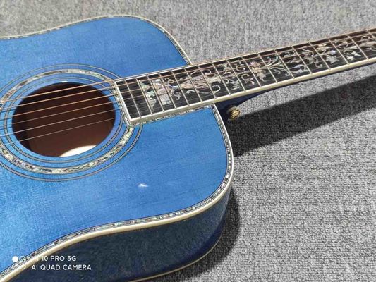 Custom Solid Spruce Top D Shape Acoustic Guitar in Blue Color Veneer Maple Back Side supplier