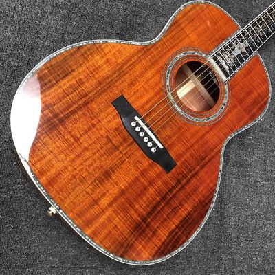 Custom Full Abalone Inlays OOO 39 Inch Round Body Solid Koa Top Acoustic Guitar supplier