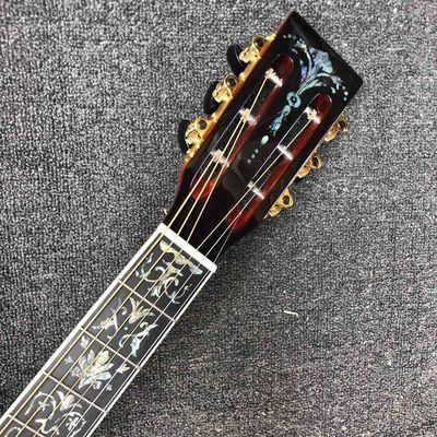 Custom Full Abalone Inlays OOO 39 Inch Round Body Solid Koa Top Acoustic Guitar supplier