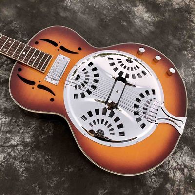 Custom Cherry Burst Flamed Maple Top Dobro Resonator Steel Electric Guitar supplier