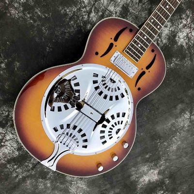 Custom Cherry Burst Flamed Maple Top Dobro Resonator Steel Electric Guitar supplier