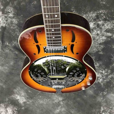 Custom Cherry Burst Flamed Maple Top Dobro Resonator Steel Electric Guitar supplier