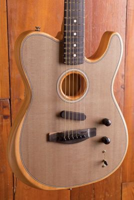 Custom Acoustasonic Tele Sonic Natural Electric Guitar Polyester Satin Matte Finish With Dot Inlay China Black Hardware supplier