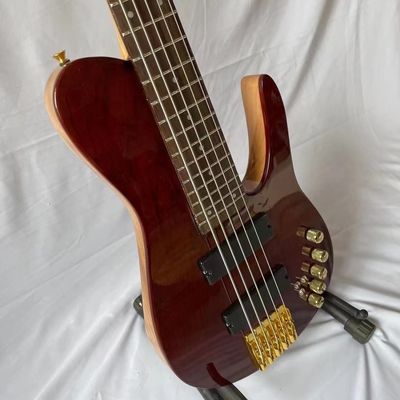 Custom Natural Wood Burl 5 Strings Electric Bass Guitar Maple Neck Through Ash Body supplier