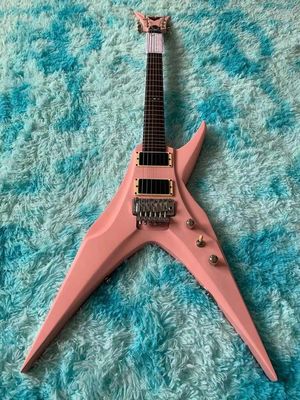 6 Strings Guitar 39 Inch V Shape Electric Guitar Neck Through Active Guitar Mahogany Wood Body Matte Pink Green Black Re supplier