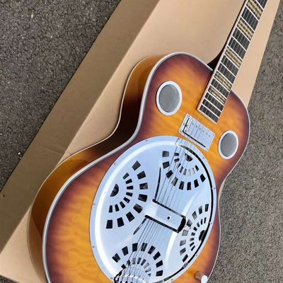 Custom Dobro Guitar with Sunburst Top Super Water Ripple Back Resonator Steel Guitar supplier