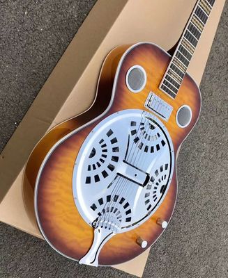 Custom Dobro Guitar with Sunburst Top Super Water Ripple Back Resonator Steel Guitar supplier