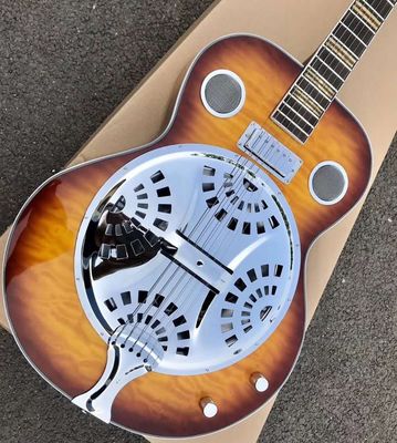 Custom Dobro Guitar with Sunburst Top Super Water Ripple Back Resonator Steel Guitar supplier