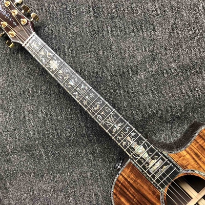 Custom All Solid KOA Wood Acoustic Electric Guitar Real Abalone Binding Ebony Fingerboard Rosewood Back Side Cutaway Arm supplier