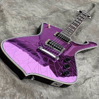 Custom Purple Gold Sliver Cracked Mirror ICEMAN Stanley Electric Guitar Abalone &amp; Cream Body Binding Guitar supplier