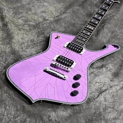 Custom Purple Gold Sliver Cracked Mirror ICEMAN Stanley Electric Guitar Abalone & Cream Body Binding Guitar supplier
